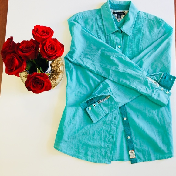 Tommy Hilfiger Womens Shirt Blue Floral Trim - Picture 5 of 8